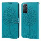 For Xiaomi Redmi Note 11 4G Tree & Deer Pattern Pressed Flip Leather Phone Case(Blue) - 1