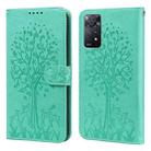For Xiaomi Redmi Note 11 4G Tree & Deer Pattern Pressed Flip Leather Phone Case(Green) - 1