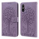 For Xiaomi Redmi 9A Tree & Deer Pattern Pressed Flip Leather Phone Case(Purple) - 1