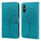 For Xiaomi Redmi 9A Tree & Deer Pattern Pressed Flip Leather Phone Case(Blue) - 1