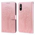 For Xiaomi Redmi 9A Tree & Deer Pattern Pressed Flip Leather Phone Case(Pink) - 1