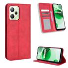 For OPPO Realme C35 Magnetic Buckle Retro Texture Leather Phone Case(Red) - 1