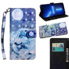 For iPhone 13 Pro Max 3D Painting Pattern Coloured Drawing Leather Phone Case (Wolf) - 1