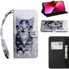 For iPhone 13 3D Painting Pattern Coloured Drawing Leather Phone Case(Cat) - 1