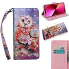 For iPhone 13 3D Painting Pattern Coloured Drawing Leather Phone Case(Colorful Owl) - 1