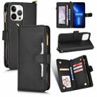 For iPhone 13 Pro Max Litchi Texture Zipper Leather Phone Case (Black) - 1