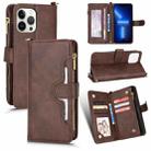 For iPhone 13 Pro Max Litchi Texture Zipper Leather Phone Case (Brown) - 1