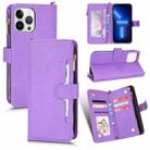 For iPhone 13 Pro Max Litchi Texture Zipper Leather Phone Case (Purple) - 1