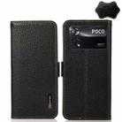 For Xiaomi Poco X4 Pro 5G KHAZNEH Side-Magnetic Litchi Genuine Leather RFID Phone Case(Black) - 1