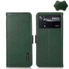 For Xiaomi Poco X4 Pro 5G KHAZNEH Side-Magnetic Litchi Genuine Leather RFID Phone Case(Green) - 1