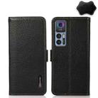 For TCL 30 5G / 30 Plus 5G KHAZNEH Side-Magnetic Litchi Genuine Leather RFID Phone Case(Black) - 1