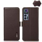 For TCL 30 5G / 30 Plus 5G KHAZNEH Side-Magnetic Litchi Genuine Leather RFID Phone Case(Brown) - 1