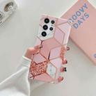 For Samsung Galaxy S22 5G Electroplated Splicing Marble TPU Phone Case(Pink Lattice) - 1