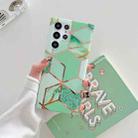 For Samsung Galaxy S22+ 5G Electroplated Splicing Marble TPU Phone Case(Green Lattice) - 1