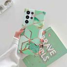 For Samsung Galaxy S22 Ultra 5G Electroplated Splicing Marble TPU Phone Case(Green Lattice) - 1