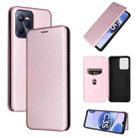 For OPPO Realme C35 Carbon Fiber Texture Flip Leather Phone Case(Pink) - 1