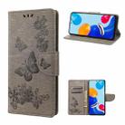 For Xiaomi Redmi Note 11 4G / Note 11S Butterfly Embossed Horizontal Flip Leather Phone Case(Grey) - 1