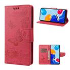 For Xiaomi Redmi Note 11 4G / Note 11S Butterfly Embossed Horizontal Flip Leather Phone Case(Red) - 1