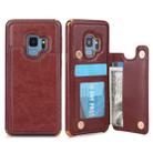 For Galaxy S9 POLA TPU + PC Plating Full Coverage Protective Case with Holder & Card Slots & Photo Frame(Brown) - 1