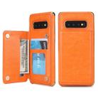 For Galaxy S10 POLA TPU + PC Plating Full Coverage Protective Case with Holder & Card Slots & Photo Frame(Orange) - 1