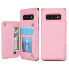 For Galaxy S10 POLA TPU + PC Plating Full Coverage Protective Case with Holder & Card Slots & Photo Frame(Pink) - 1