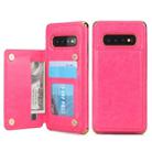 For Galaxy S10 POLA TPU + PC Plating Full Coverage Protective Case with Holder & Card Slots & Photo Frame(Rose Red) - 1