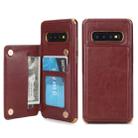 For Galaxy S10+ POLA TPU + PC Plating Full Coverage Protective Case with Holder & Card Slots & Photo Frame(Brown) - 1