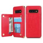 For Galaxy S10+ POLA TPU + PC Plating Full Coverage Protective Case with Holder & Card Slots & Photo Frame(Red) - 1