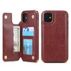 For iPhone 11 POLA TPU + PC Plating Full Coverage Protective Case with Holder & Card Slots & Photo Frame(Brown) - 1