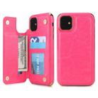 For iPhone 11 POLA TPU + PC Plating Full Coverage Protective Case with Holder & Card Slots & Photo Frame(Rose Red) - 1