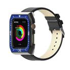 Metal Frame Leather Watch Band For Apple Watch Series 7 41mm / 6&SE&5&4 40mm / 3&2&1 38mm(Black Blue) - 1