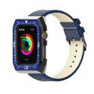 Metal Frame Leather Watch Band For Apple Watch Series 7 41mm / 6&SE&5&4 40mm / 3&2&1 38mm(Blue Black) - 1