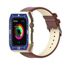 Metal Frame Leather Watch Band For Apple Watch Series 7 45mm / 6&SE&5&4 44mm / 3&2&1 42mm(Brown Gold Blue) - 1