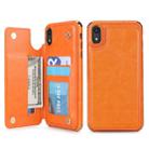 For iPhone XR POLA TPU + PC Plating Full Coverage Protective Case with Holder & Card Slots & Photo Frame(Orange) - 1