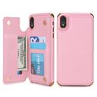 For iPhone XR POLA TPU + PC Plating Full Coverage Protective Case with Holder & Card Slots & Photo Frame(Pink) - 1