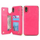 For iPhone XR POLA TPU + PC Plating Full Coverage Protective Case with Holder & Card Slots & Photo Frame(Rose Red) - 1