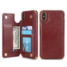 For iPhone XS Max POLA TPU + PC Plating Full Coverage Protective Case with Holder & Card Slots & Photo Frame(Brown) - 1