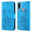 For Motorola Moto E7i Power / E7 Power Lotus Embossed Leather Phone Case(Blue) - 1