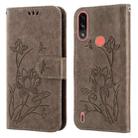 For Motorola Moto E7i Power / E7 Power Lotus Embossed Leather Phone Case(Grey) - 1