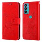 For Motorola Moto E20 / E30 / E40 Lotus Embossed Leather Phone Case(Red) - 1