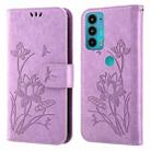 For Motorola Moto E20 / E30 / E40 Lotus Embossed Leather Phone Case(Purple) - 1