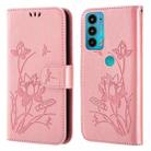 For Motorola Moto E20 / E30 / E40 Lotus Embossed Leather Phone Case(Pink) - 1