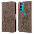 For Motorola Moto E20 / E30 / E40 Lotus Embossed Leather Phone Case(Grey) - 1