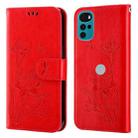 For Motorola Moto G22 Lotus Embossed Leather Phone Case(Red) - 1