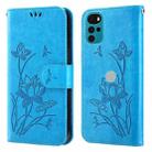 For Motorola Moto G22 Lotus Embossed Leather Phone Case(Blue) - 1