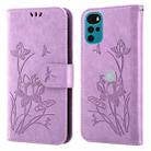 For Motorola Moto G22 Lotus Embossed Leather Phone Case(Purple) - 1