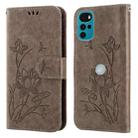 For Motorola Moto G22 Lotus Embossed Leather Phone Case(Grey) - 1