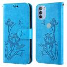 For Motorola Moto G31 / G41 Lotus Embossed Leather Phone Case(Blue) - 1