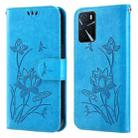 For OPPO A16 Lotus Embossed Leather Phone Case(Blue) - 1