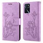 For OPPO A16 Lotus Embossed Leather Phone Case(Purple) - 1